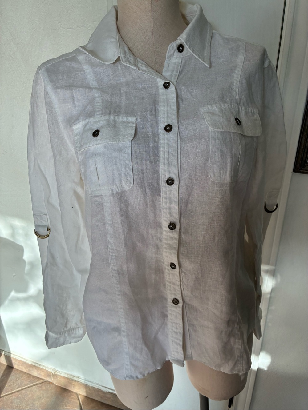 Style & Co. White Women's Button-Front Linen-Blend Shirt